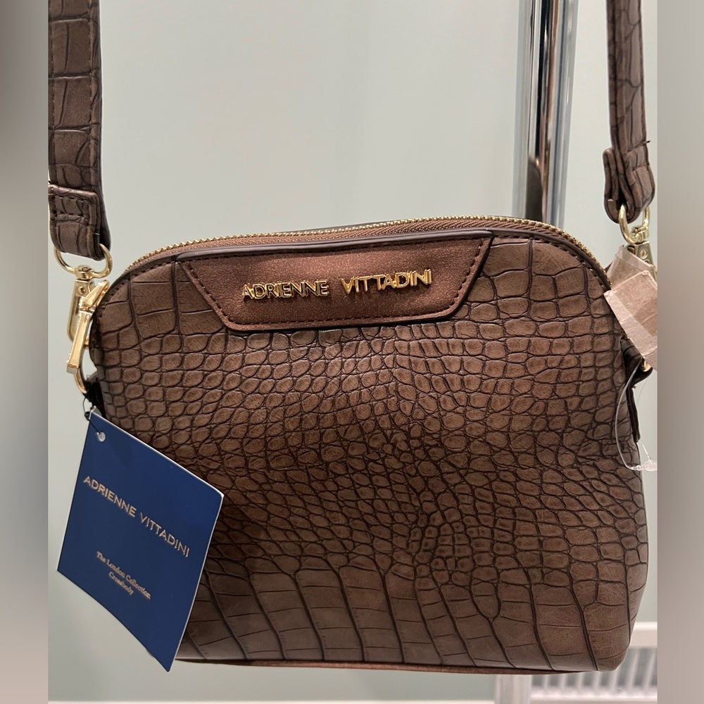Adrienne Vittadini Croc-Embossed Crossbody Bag in Brown
